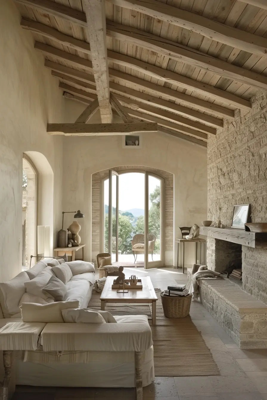 Charming Italian farmhouse living room with exposed brick