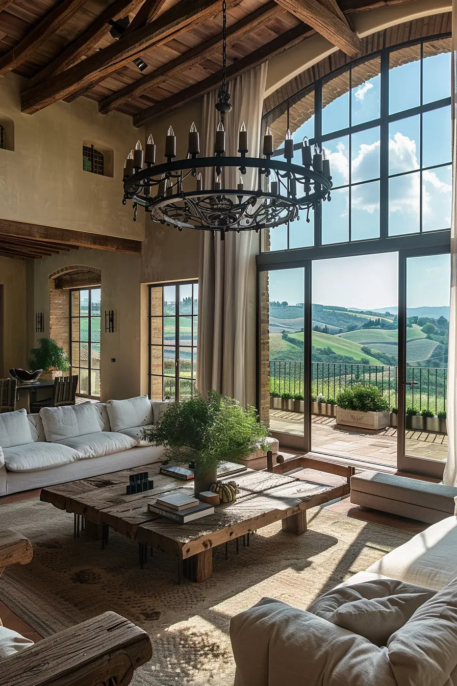 Cozy Tuscan-inspired living room with reading alcove