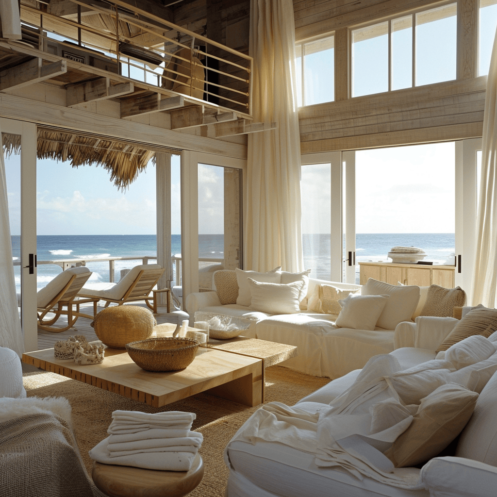 Fish and marine animal motifs in coastal living room decor