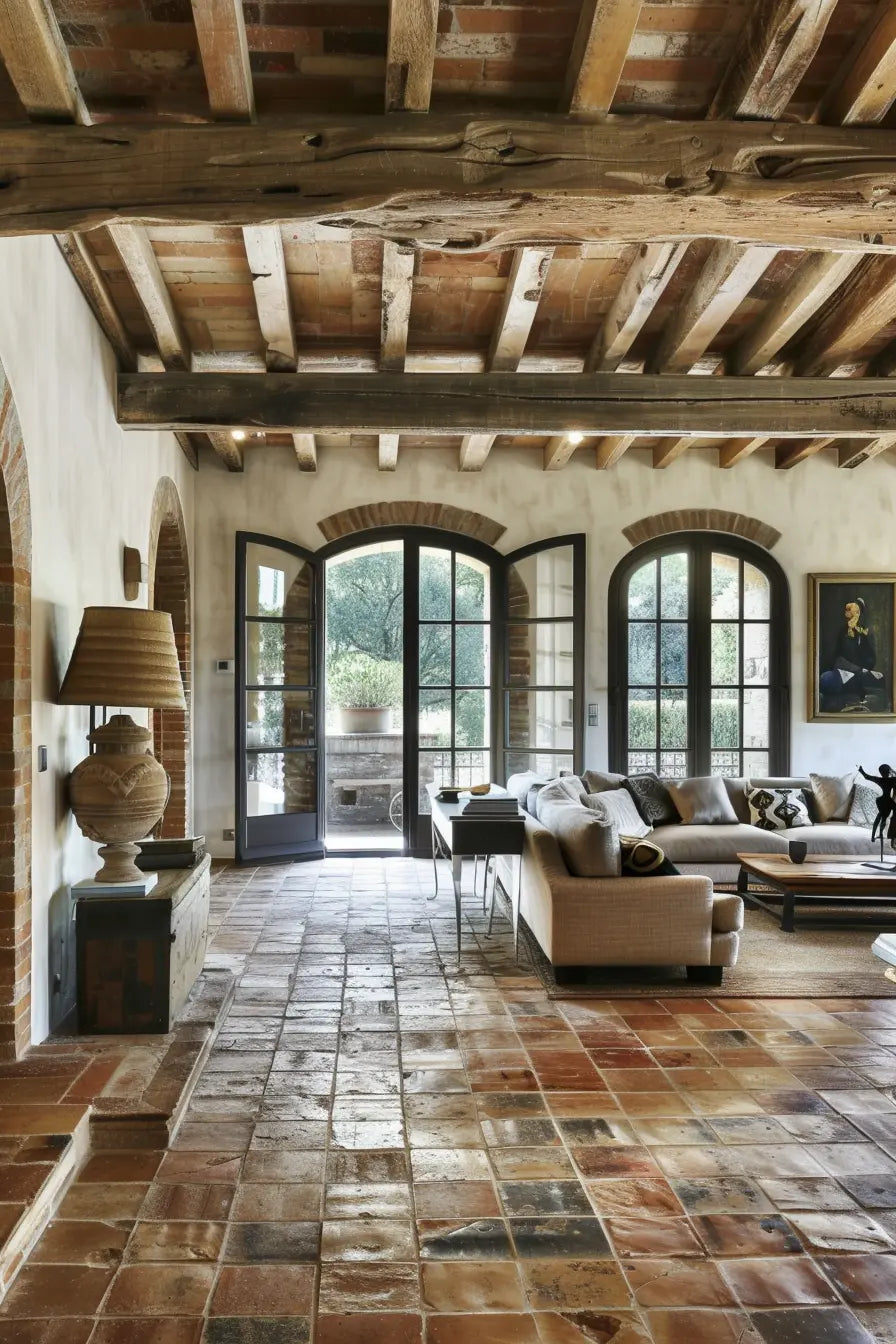 Italian countryside aesthetic living room with floral accents