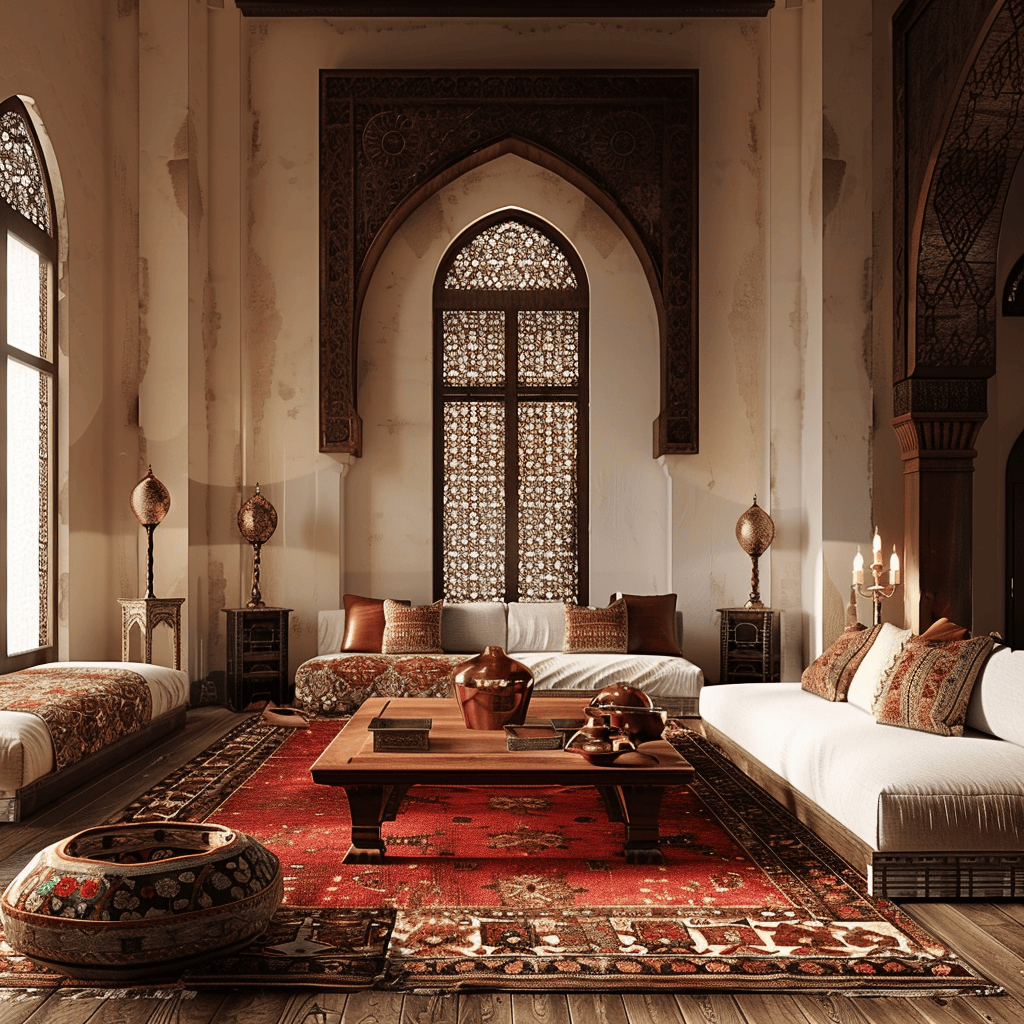 Welcoming Moroccan dining room displaying Babouche slippers for guests