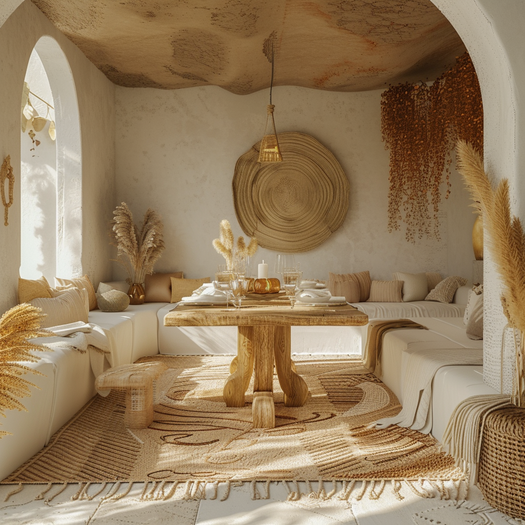 b Fringe accents on textiles adding a playful touch to a modern boho dining room