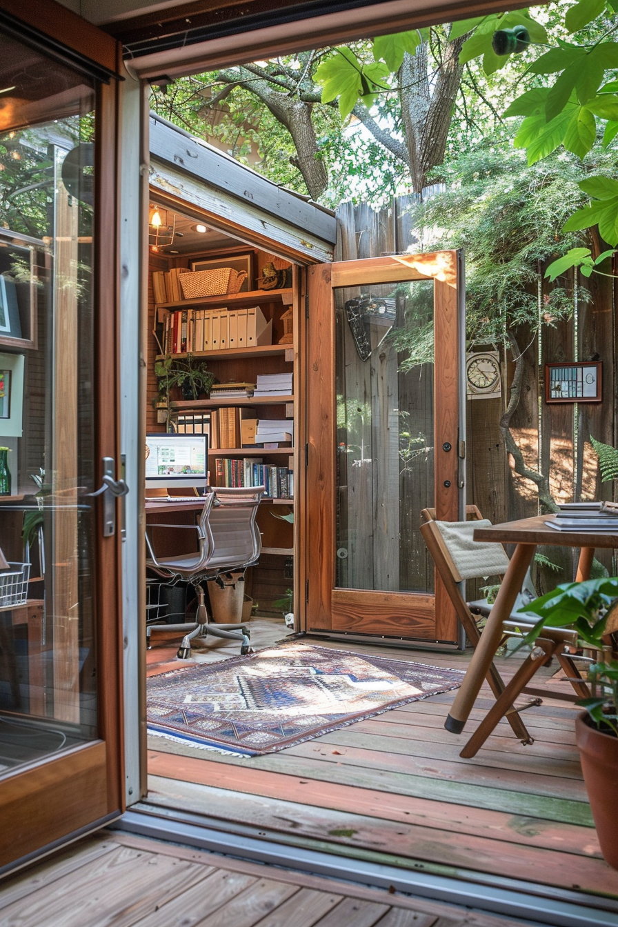 modern cozy Scandinavian Home Office, bi folding doors onto patio