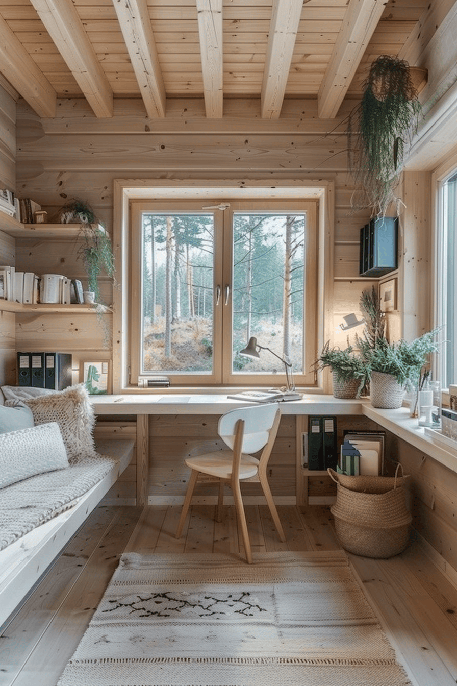 modern cozy Scandinavian Home Office, eco friendly materials