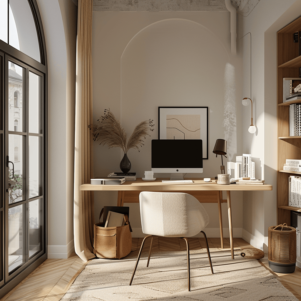 modern cozy Scandinavian Home Office, harmony