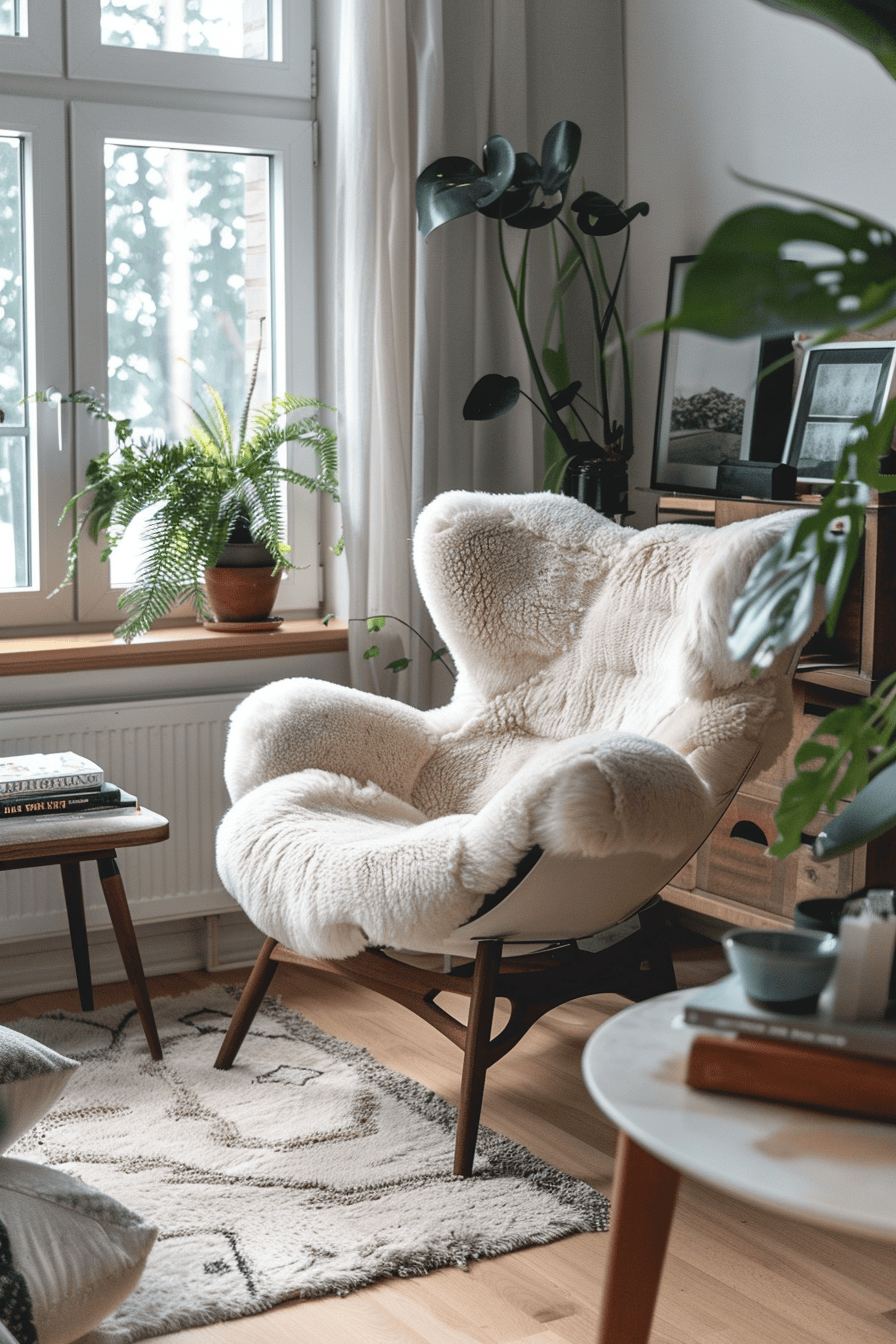 modern cozy Scandinavian Home Office, organic chair