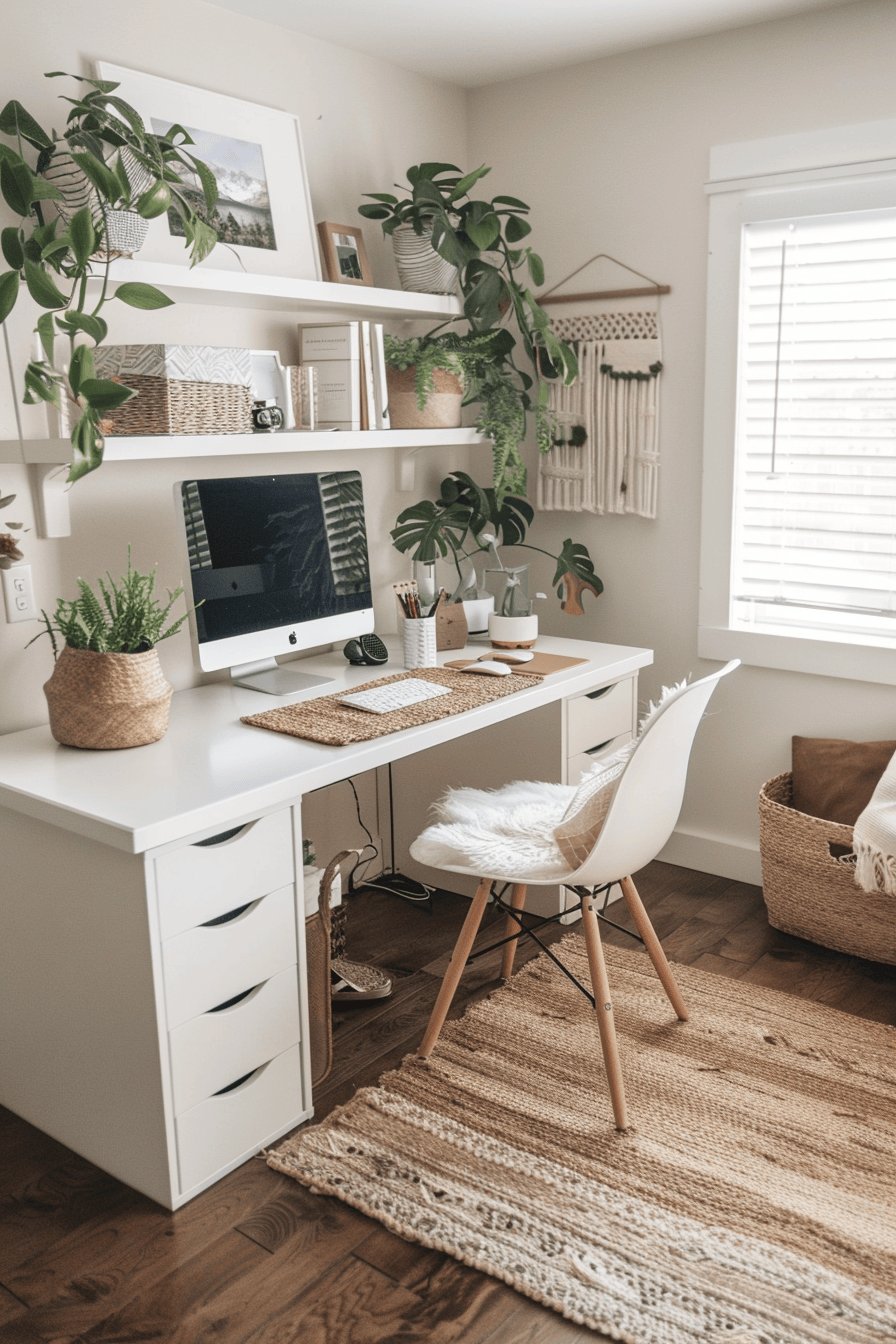 modern cozy Scandinavian Home Office, organic materials