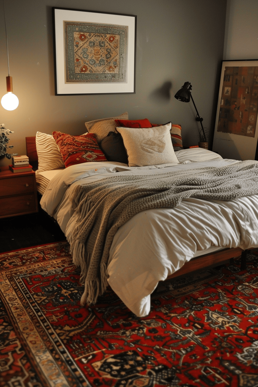 modern cozy bedroom, Persian rug