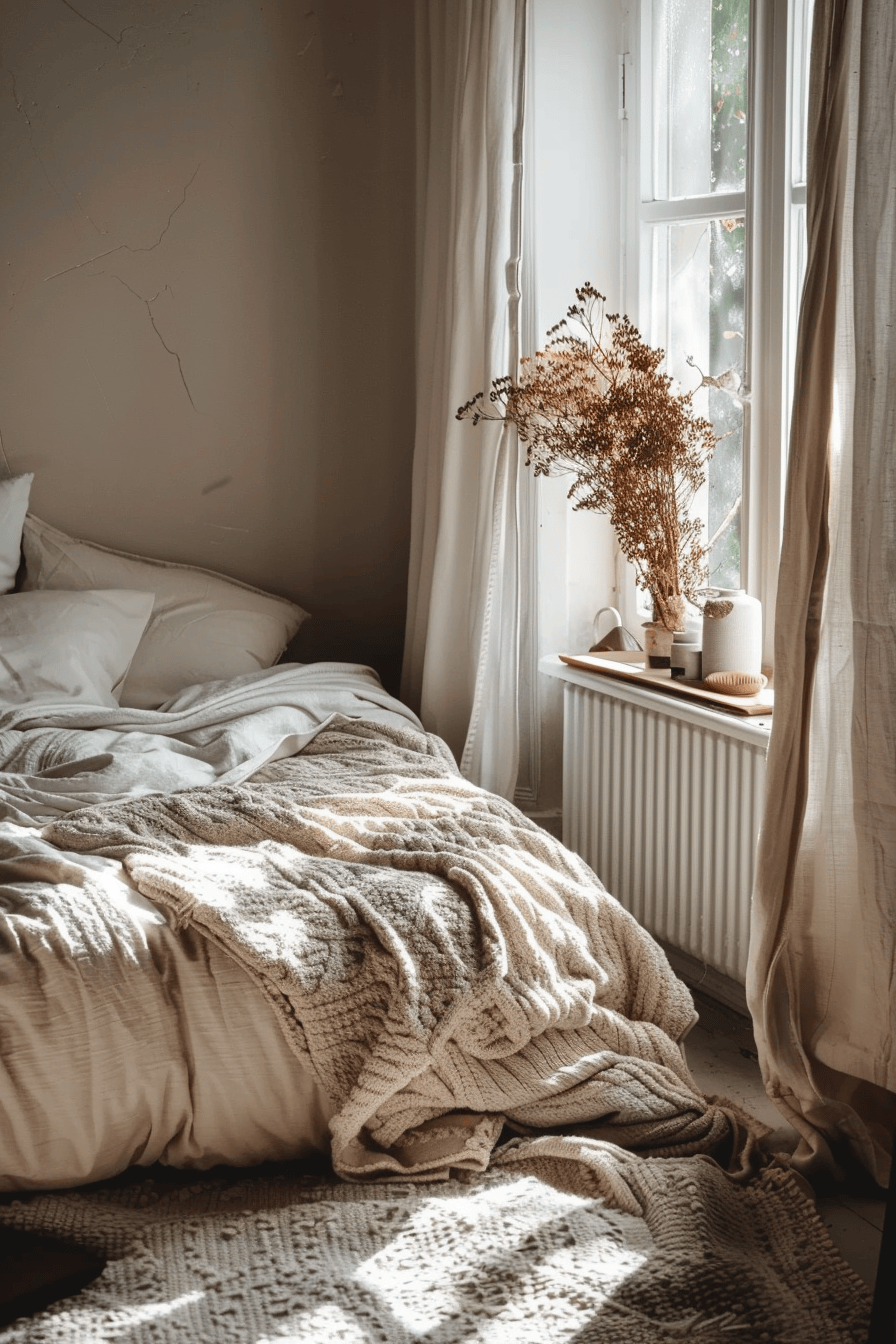 modern cozy bedroom, cozy bedding