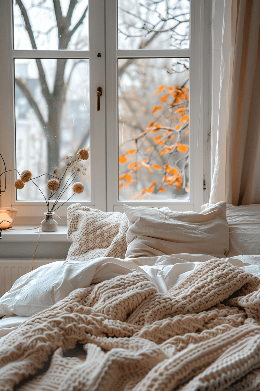 modern cozy bedroom, cozy winter duvet