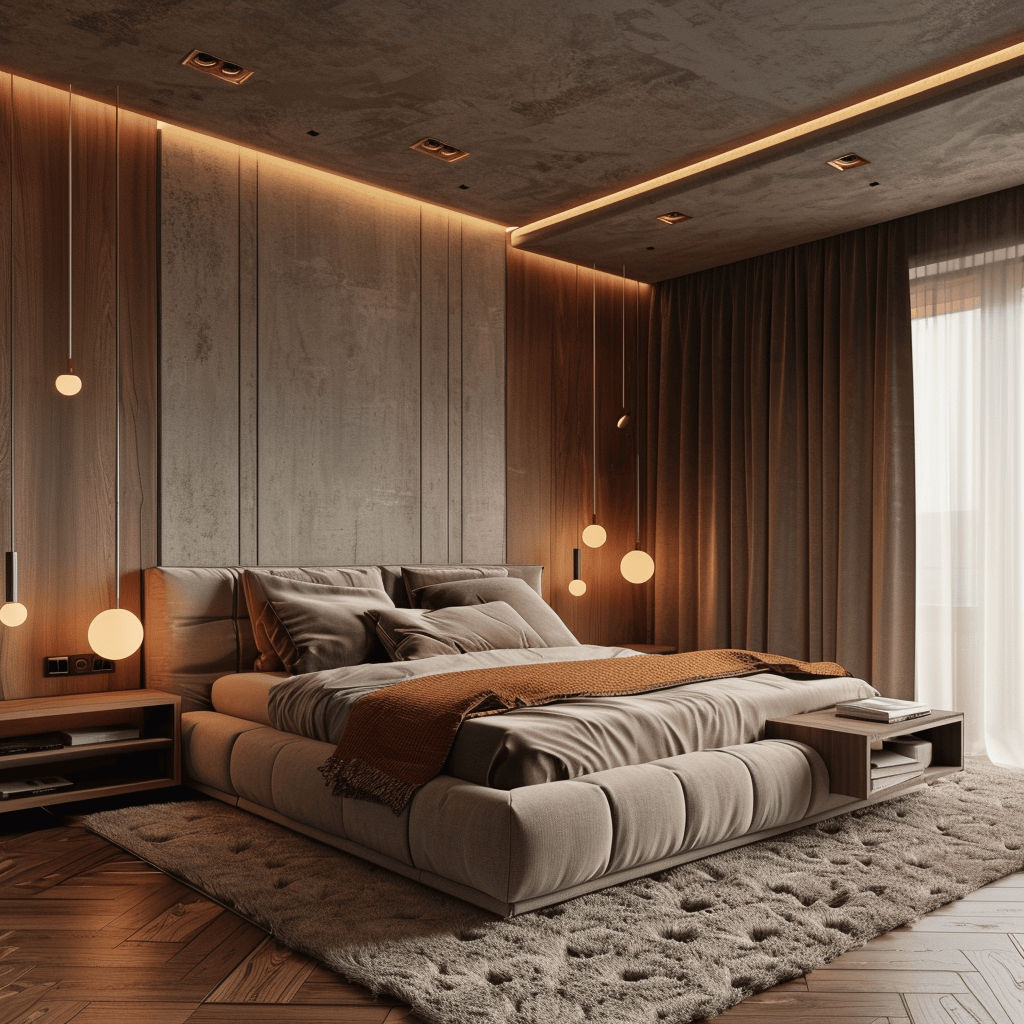 modern cozy bedroom, luxury