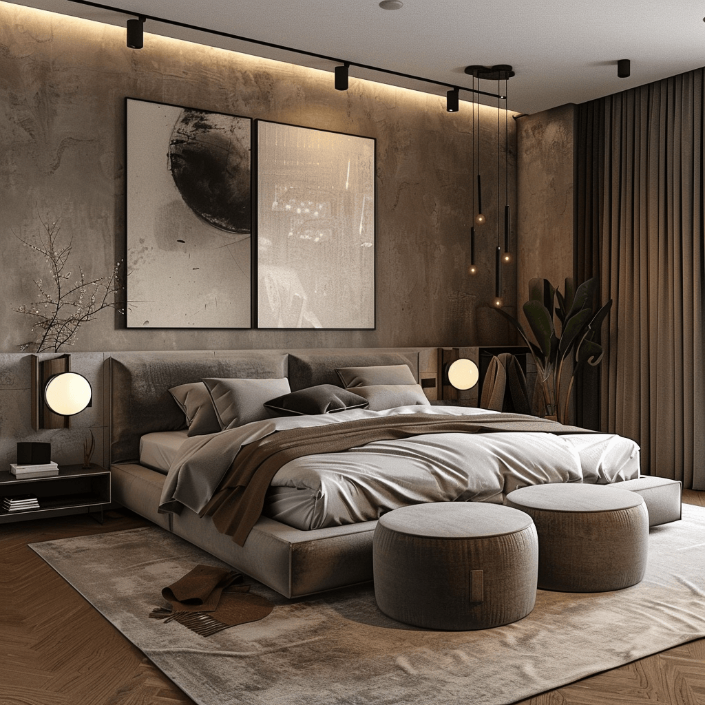 modern cozy bedroom, matte paint finish