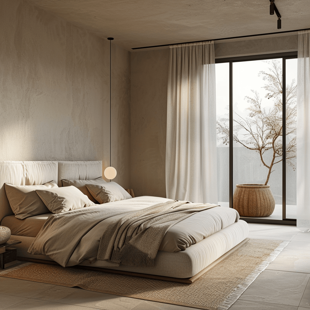 modern cozy bedroom, minimalist design