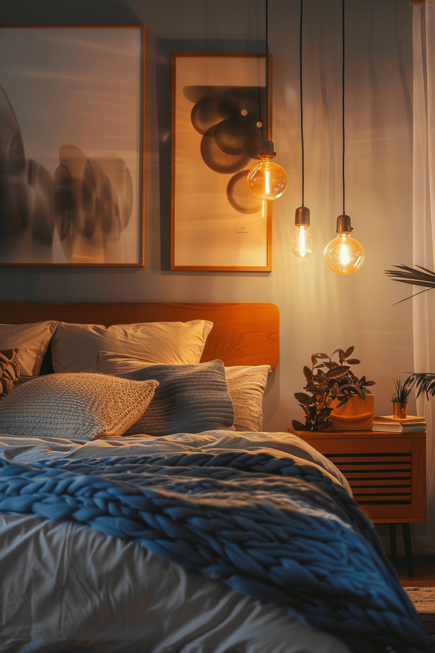 modern cozy bedroom, task lighting